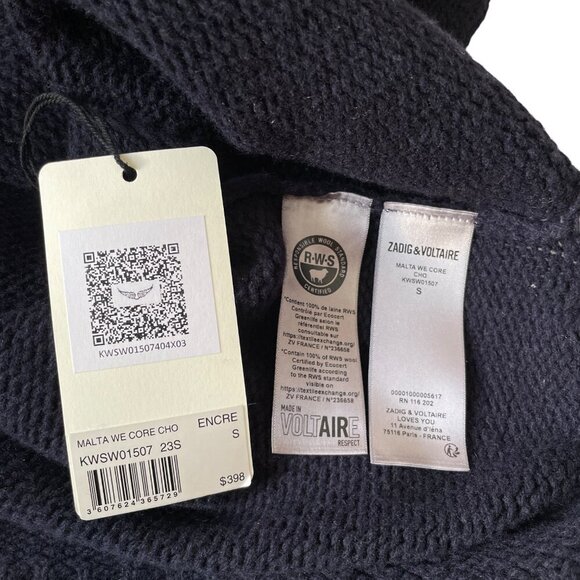 Zadig & Voltaire Malta We Core Cho Sweater Size S Merino Wool Navy Blue $398 - Picture 6 of 8